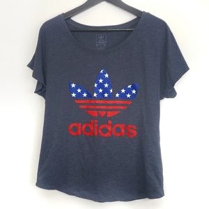 Adidas Logo Stars and Stripes Navy Blue tee